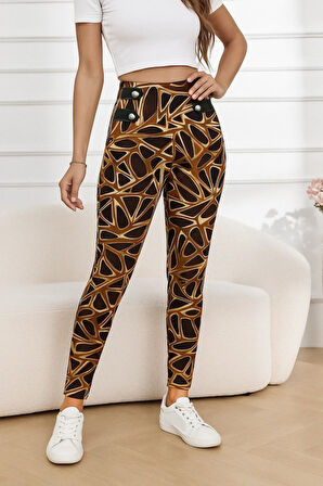 Kadın Yüksek Bel Kaz Ayağı Desenli Yan şerit Düğme Detaylı Dalgıç Pantolon