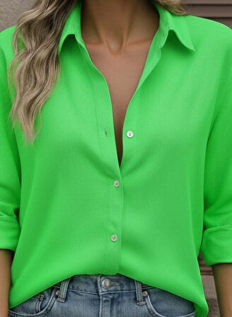 Kadın Uzun Kollu Yakalı önden Düğmeli Gömlek