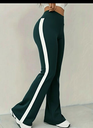 Kadın Yüksek Bel İspanyol Paçalı Yanlardan şerit Detaylı Dalgıç Tayt Pantolon