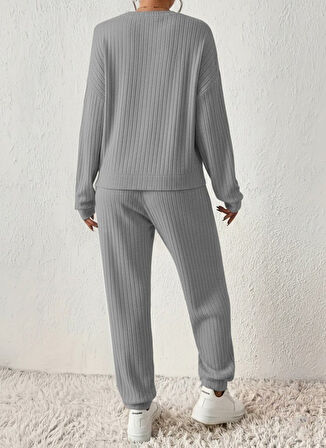 Kadın Uzun Kollu V Yakalı Kaşkorse Bluz Ve Pantolon Ikili Takım