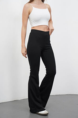 Kadın Yüksek Bel Krep Kumaş Bol Paça Pantolon