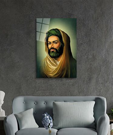 Hz. Ali Dini İslami Cam Tablo Ev ve Ofis Duvar Dekoru Hediyelik Büyük Tablo Dayanıklı Cam