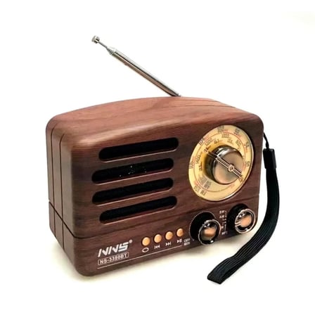 BiiShe® Küçük Boy Retro, Nostaljik, Ahşap Tasarım Bluetooth Hoparlörlü, Şarjlı, Taşınabilir Büyük Döndürülebilen Düğmeli FM/AM Destekli Radyo NS3380