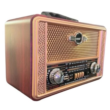 BiiShe® Retro, Nostaljik, Ahşap Tasarım Bluetooth Hoparlörlü, Şarjlı, Taşınabilir Otantik Tasarımlı FM/AM Destekli Radyo NS8098