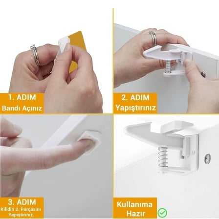 BiiShe® Bebek Çocuk Güvenliği Korumalı Yapışkan Çekmece ve Dolap İçin Tutucu Gizli Güvenlik Kilidi