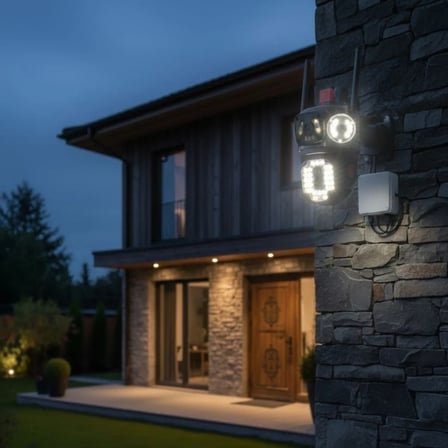 BiiShe® Kablolu Akıllı Güvenlik Kamerası – 4 Kameralı Çok Lensli, 360° PTZ Hareketli, Çift Antenli, Gece Görüşlü, Dış Mekan IP Kamera