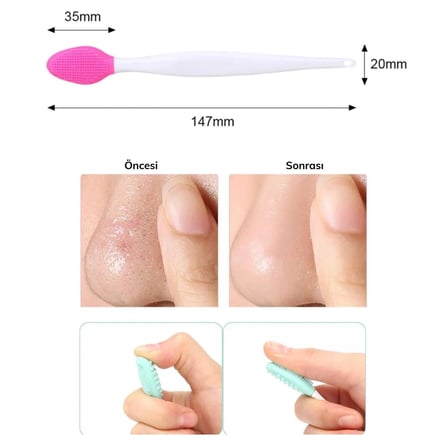 BiiShe® 2 Adet Dudak Fırçası Peeling Etkili Gözenek  Siyah Nokta Temizleyici Akne Giderici Çift Yönl