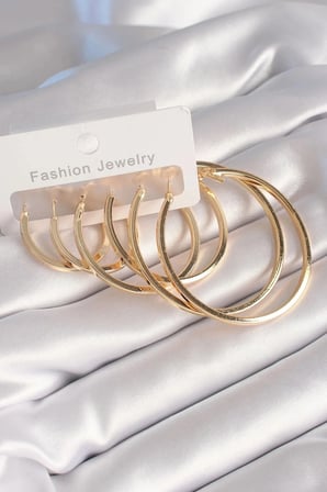 Mey İthalat® Pirinç Gold Renk Halka Model Kadın Küpe Seti