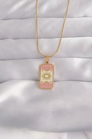 Mey İthalat® 316L Çelik Gold Renk Karışık Mineli Ay Figür Tarot Kolye