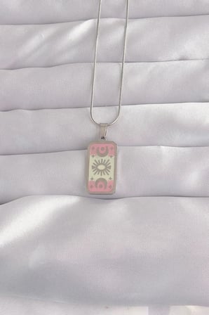 Mey İthalat® 316L Çelik Gümüş Renk Pembe Mineli Ay Figür Tarot Kolye