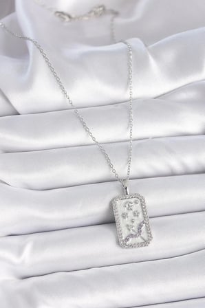 Mey İthalat® 316L Çelik Gümüş Renk Zincir Yay Burcu Zirkon Taşlı Kadın Kolye