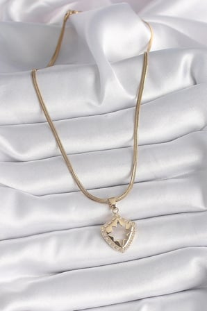 Mey İthalat® 316L Çelik Gold Renk İtalyan Zincir Zirkon Taşlı Kutup Yıldız İşleme Kadın Kolye