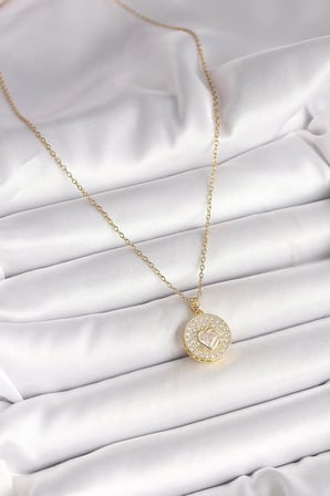 Mey İthalat® 316L Çelik Gold Renk Zincir Madalyon Zirkon Taşlı Kalp Model Kadın Kolye