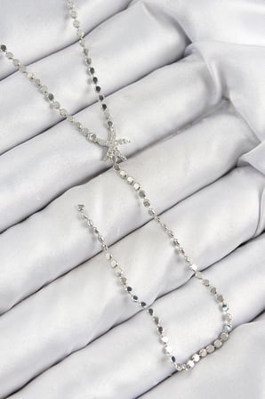 Mey İthalat® Pirinç Zirkon Taşlı Ezme Zincirli Deniz Yıldızı Model Gümüş Renk Y Kolye