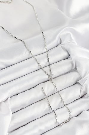 Mey İthalat® Pirinç Zirkon Taşlı Ezme Zincirli Deniz Yıldızı Model Gümüş Renk Y Kolye