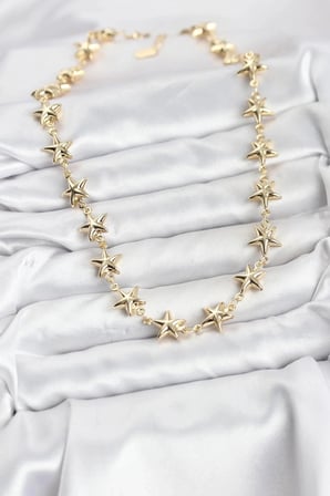 Mey İthalat® Yıldız Model Pirinç Gold Renk Kadın Kolye