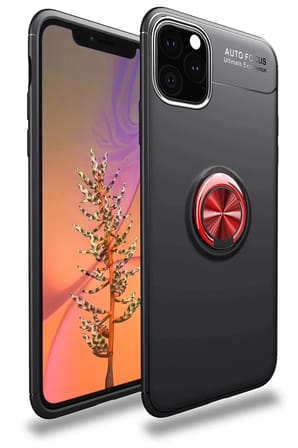 Mey İthalat®  iPhone 11 Pro Kılıf Range Yüzüklü Silikon - Siyah-Kırmızı