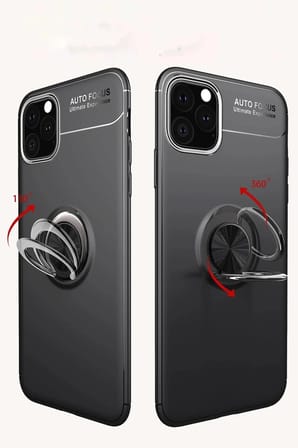 Mey İthalat®  iPhone 11 Pro Kılıf Range Yüzüklü Silikon - Siyah-Kırmızı