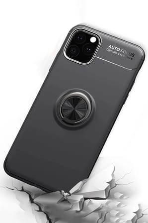Mey İthalat®  iPhone 11 Pro Kılıf Range Yüzüklü Silikon - Siyah-Kırmızı