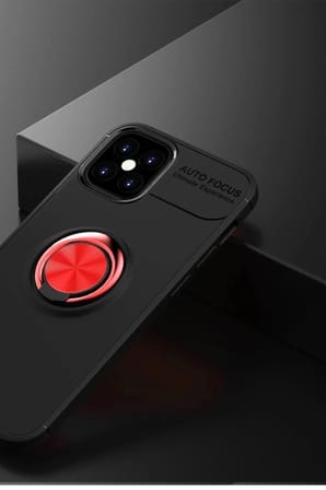 Mey İthalat®  iPhone 12 Mini Kılıf Range Yüzüklü Silikon - Siyah-Kırmızı