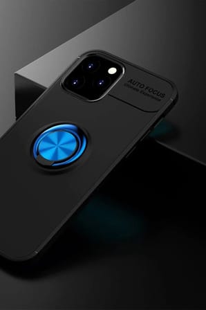 Mey İthalat®  iPhone 12 Kılıf Range Yüzüklü Silikon - Siyah-Mavi