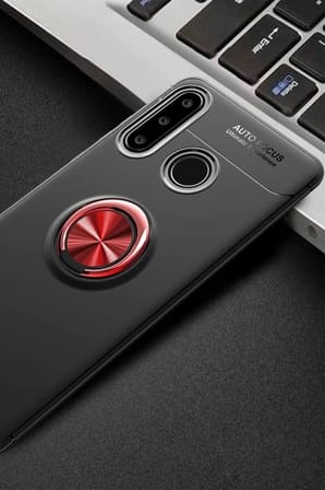 Mey İthalat®  Huawei Y6P Kılıf Range Yüzüklü Silikon - Siyah-Kırmızı