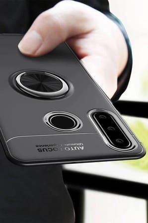 Mey İthalat®  Huawei Y6P Kılıf Range Yüzüklü Silikon - Siyah-Kırmızı