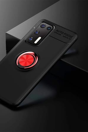 Mey İthalat®  Huawei P40 Kılıf Range Yüzüklü Silikon - Siyah-Kırmızı