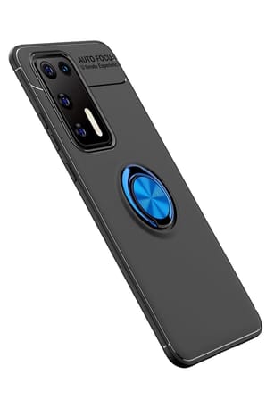 Mey İthalat®  Huawei P40 Kılıf Range Yüzüklü Silikon - Siyah-Mavi