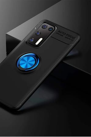Mey İthalat®  Huawei P40 Kılıf Range Yüzüklü Silikon - Siyah-Mavi