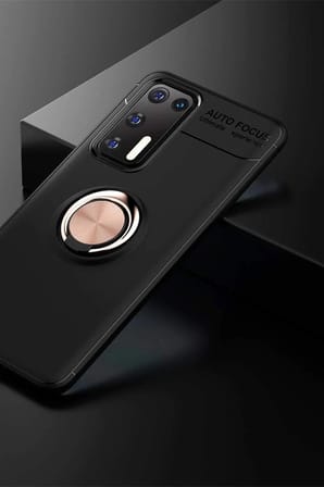 Mey İthalat®  Huawei P40 Kılıf Range Yüzüklü Silikon - Siyah-Gold