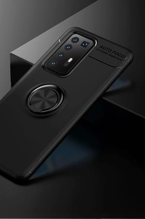 Mey İthalat®  Huawei P40 Pro Kılıf Range Yüzüklü Silikon - Siyah