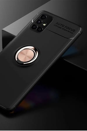 Mey İthalat®  Samsung Galaxy M51 Kılıf Range Yüzüklü Silikon - Siyah-Gold