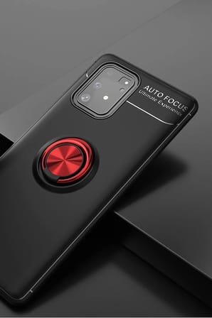 Mey İthalat®  Samsung Galaxy A91 / S10 Lite Kılıf Range Yüzüklü Silikon - Siyah-Kırmızı