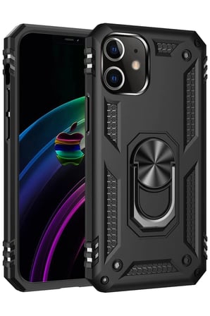 Mey İthalat®  iPhone 12 Kılıf Sofya Yüzüklü Silikon Kapak - Siyah