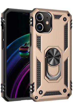 Mey İthalat®  iPhone 12 Kılıf Sofya Yüzüklü Silikon Kapak - Gold