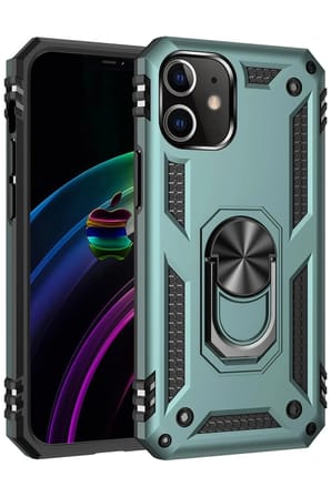 Mey İthalat®  iPhone 12 Kılıf Sofya Yüzüklü Silikon Kapak - Yeşil