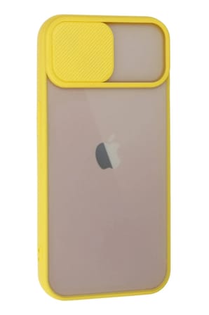 Mey İthalat®  iPhone 13 Kılıf Palm Buzlu Kamera Sürgülü Silikon - Sarı