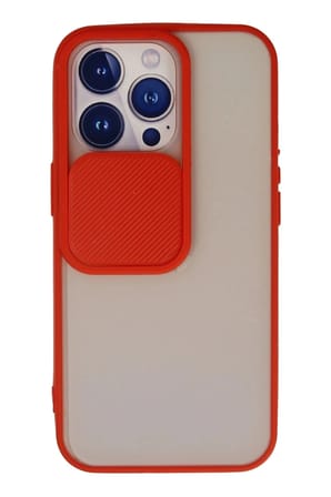 Mey İthalat®  iPhone 13 Pro Kılıf Palm Buzlu Kamera Sürgülü Silikon - Kırmızı