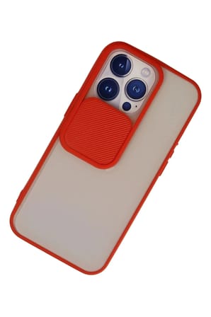 Mey İthalat®  iPhone 13 Pro Kılıf Palm Buzlu Kamera Sürgülü Silikon - Kırmızı
