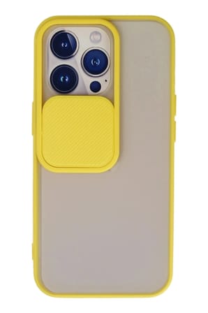 Mey İthalat®  iPhone 13 Pro Kılıf Palm Buzlu Kamera Sürgülü Silikon - Sarı