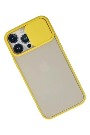 Mey İthalat®  iPhone 13 Pro Max Kılıf Palm Buzlu Kamera Sürgülü Silikon - Sarı