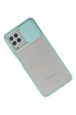 Mey İthalat®  Samsung Galaxy A22 Kılıf Palm Buzlu Kamera Sürgülü Silikon - Turkuaz
