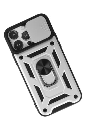 Mey İthalat®  iPhone 13 Pro Max Kılıf Pars Lens Yüzüklü Silikon - Gümüş