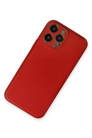 Mey İthalat®  iPhone 13 Pro Kılıf Coco Deri Silikon Kapak - Kırmızı