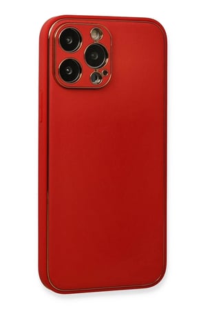 Mey İthalat®  iPhone 13 Pro Kılıf Coco Deri Silikon Kapak - Kırmızı