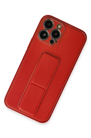 Mey İthalat®  iPhone 13 Pro Max Kılıf Coco Deri Standlı Kapak - Kırmızı