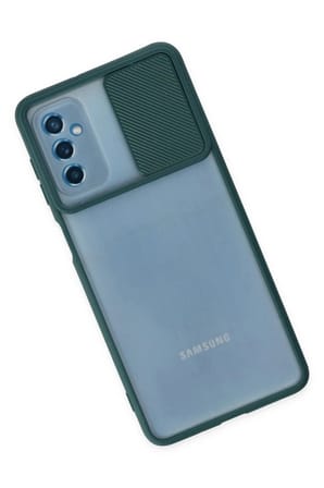 Mey İthalat®  Samsung Galaxy M52 5G Kılıf Palm Buzlu Kamera Sürgülü Silikon - Yeşil