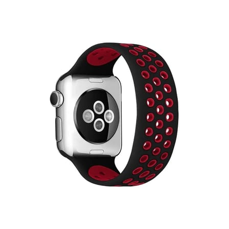 Mey İthalat®   Watch 42mm Ayarlı Delikli Silikon Kordon - Siyah-Kırmızı