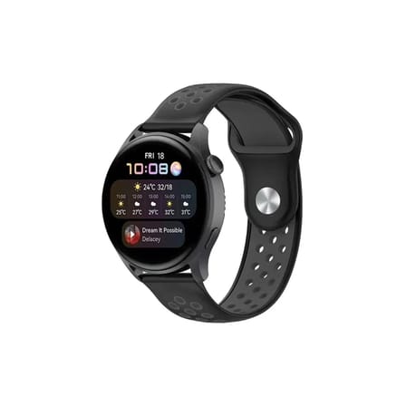 Mey İthalat®  Watch 22mm Spor Delikli Kordon - Siyah-Füme